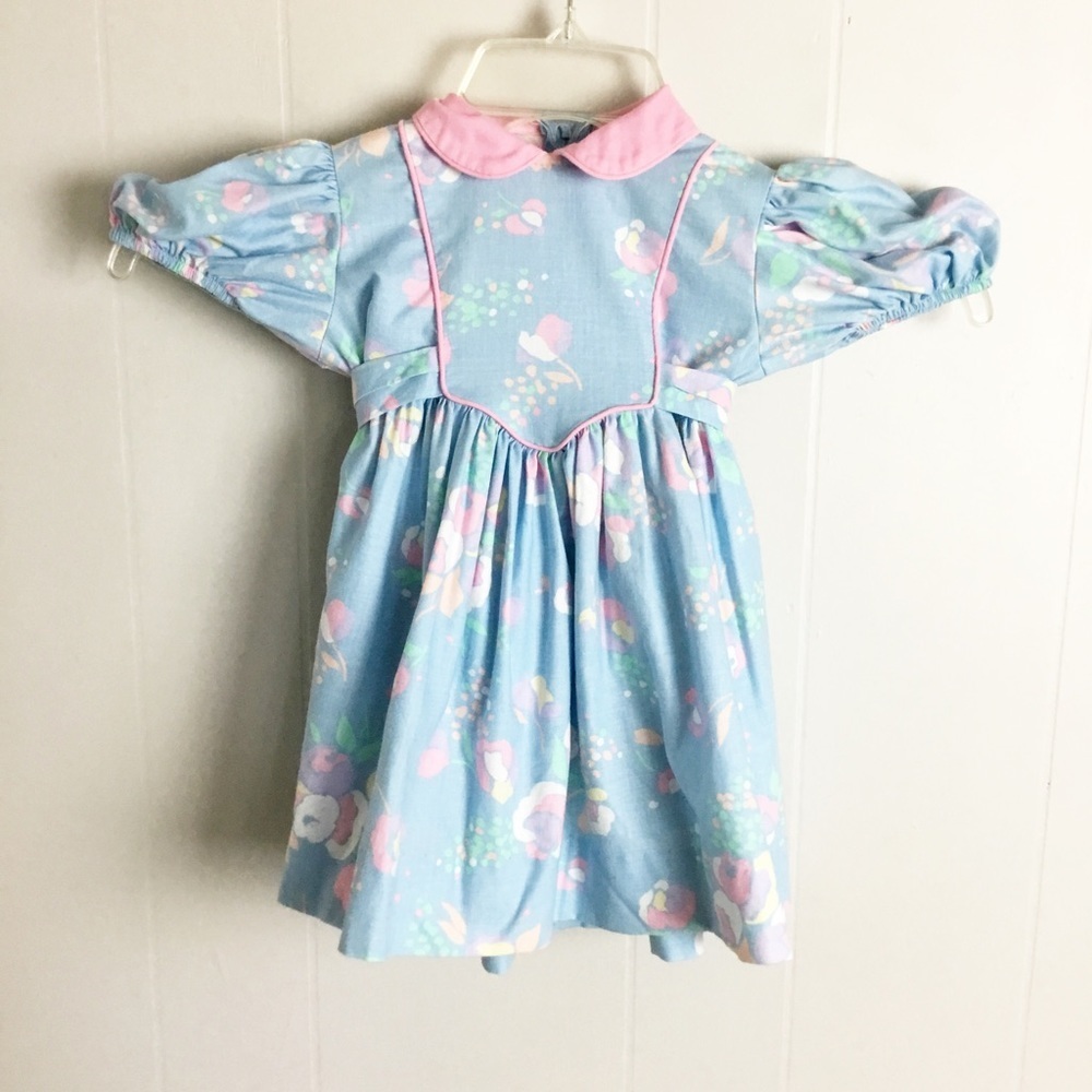 Vintage Ruth Of Carolina Baby Dress Floral Toddler Pink Blue Size 3T